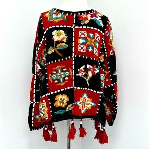 Vintage BoHo 80's Patchwork Sweater sz.M New York Style Handknit Tassels